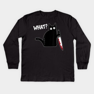 What Murderous Cat Holding Knife Funny Halloween Costume Kids Long Sleeve T-Shirt